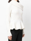 Fashion Women's Knitted Pullover Spliced Slash Neck Slim Solid Color Long Sleeve Ruffles Sweater Autumn 2023 New