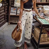 Embroidery High Waist Pants For Women Green Wide Leg Pants Women Summer Vintage Baggy Pants Woman Boho Women's