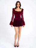 Red Velvet Long Sleeve Flare Mini Dress-Outfit