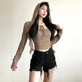 Zingj 2023 Fall Sweater Sexy Personality Street Niche Sexy Hot Girl Smoouse Off The Shoulder Two Sets-Outfit