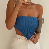 Zingj Strapless Knit Sling Irregular Sleeveless Shoulder Tight Thin Knit Top Sweater-Outfit