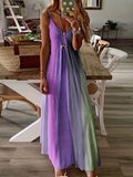 Zingj Women's Long Dress Slim Dazzle Color Slip Dress Gradient New Print Women's Dress-Outfit