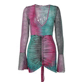 Women Autumn Long Sleeve V Neck Printed Bodycon Gradient Sexy Mini Dress 2021 Fall Clothes Wholesale Items