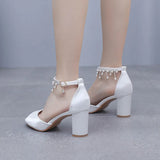Cm Fish Mouth High Heel Sandals Shallow Large-Size Round-Headed Beaded Thaigou High Heels Bridal Wedding Silk Satin