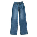 Zingj Fashion Women's Fashion Autumn New Style High-Waisted Wide-Legged Straight Trousers To Wash And Grind White Denim