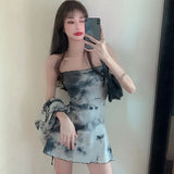 Set Autumn Tie-dye Design Sense Tube Top Dress Women Fashion Cardigan Top Two-piece