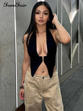 Halter Neck Y2k Black Crop Tops Summer Sleeveless Backless Sexy Cami Women Party Casual Tank Tops