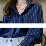 Woman Blouses 2023 Chiffon Long Sleeve Shirt Tops Woman White Blouse Shirts Striped Top Pretty and Cheap Women's