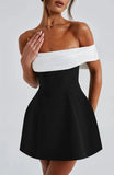 Black Off-shoulder Large Back Bow Mini Dress-Outfit