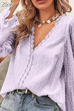 V-neck Long Sleeve Blouse Spring Summer Lace Chiffon Shirt Women Tops New Women Fashion Female Clothing Blusas