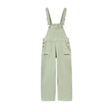 Green Denim Overalls Pant for Women Y2k Streetwear Baggy Pocket Jeans Straight Bib Denim Rompers Trousers Korean