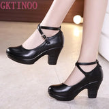2021 Fashion Women Pumps With High Heels For Ladies Work Shoes Dancing Platform Pumps Women Genuine Leather Shoes Mary