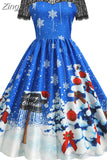 Christmas Costume Party Dress Short Sleeve Vintage Women Winter Xmas Sundress Robe