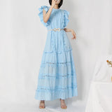 French High-End Long Dress 2025 New Temperament Design Embroidered Belt Thin Solid Color Long Dress