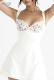 Women's Dresses for Party 2023 White Satin Dress Vintage Lace Dress Sexy Wedding Guest Cocktail Night Dress High