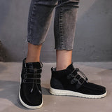 Zingj Large Flat-Bottomed Casual Tie Women's Shoes Fashion Round Head Suede Martin