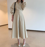 Zingj Chic French Temperament High Waist Show Thin Long POLO Collar Shirt Dress A Line Skirt Female