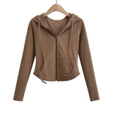 Zingj Fashionable Women's Autumn And Winter Style Velvet Hooded Zipper Cardigan Slim To Show Thin Finger Sweater Short