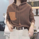 Loose Leather Hooded Sweater Women's Fall 2024 Fashion Foreign Style Leisure Design Sense Thickened Hoodie