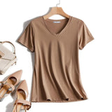 V-Neck T Shirt Women Summer Tops 2021 Short Sleeve Tshirt Female Korean Fashion Cotton T-Shirt White Plus