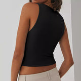 Zingj Women's New Sexy Crop Sleeveless Tight Bottom Shirt Round Collar I-Vest Wear-Outfit