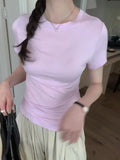 Pink Round-Neck Short-Sleeved T-Shirt A New Slim, Slim, Casual And Beautiful Blouse For Women In Spring And