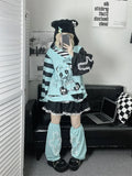Y2k Fashion Fake Two Pieces Cartoon Print T-shirts Women Casual Loose Grunge Tops Aesthetic Fairy Harajuku Kawaii