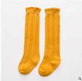 1 Pair Spring Autumn Winter Cotton Lace Double Needle Children Breathable Socks Solid Baby Girls Knee Socks