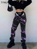 Jeans Woman Spring Autumn Fashion Cute Baggy Mom Jeans Lightning Contrast Color High Waist Pants Cargo Pants Y2k