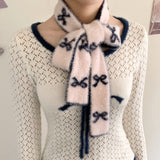 Aesthetic Girl Bow Printing Scarf Harajuku Two-sided Warmth Harajuku Neckerchief 2024 Japanese Grunge Streetwear