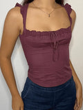 Flutter Sleeve Lace Up Corset Top- Outfit