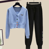 Zingj Summer Fashion Suit Female Net Red New Short Sweater Sweater With Sweatpants Casual Two Sets-Outfit