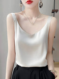 New Women's Suspender Silk Vest Bottoming Shirt Temperament All-Match Solid Color Outer Wear Wide Shoulder Strap