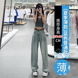 Thin Straight Jeans 2025 New Women's Summer Silk Pants Feel Small Ice Silk Wide Leg