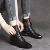 Zingj Martin Boots Women's Thick Heel British Wind Leather Boots 2023 Spring And Autumn New Short Boots Women's Fashion Women's Shoes-Outfit
