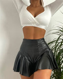 2023 Women Sexy PU Lether Shorts Skirts High Waist Soild Color Shorts Party Clubwear Summer Fashion A-Line Mini