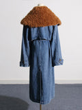 Zingj Spring New Fashion Temperament Can Be Removed Wool Collar Design Sense Waist Show Thin Denim Trench Coat Female Long