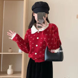 Zingj Winter 2024 New Sweet Fashion Hook Flower Lapel Long Sleeve Sweater Female Loose And Versatile Reduce Age Lace Sweater-Outfit