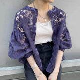 Embroidery Spring Blouses Women Elegant Hollow Out Japan Style Vintage Shirts Summer Lantern Sleeve Tops Blusas Mujer