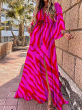 V-neck Beach Cover-up Loose Front Open Belt Kimono High Waist Colorful Kaftan Robe Beachwear Pareos Dress Bathing