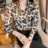 Women's Shirt Printed Leopard Blouses for Women Long Sleeve Top Women Polo Neck Button Up Clothing Female 2023 Shirt