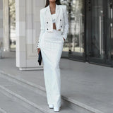 Zingj Women's Wear 2023 New Fashion Striped Skirt Suit High-End Sense Short Blazer Two Sets-Outfit