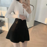 Pleated Skirts Women High Waist Mini Skirt Metal Letter D Design A-Line Clubwear Korean Sexy Streetwear Show Solid