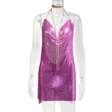 Backless y2k Metal Rhinestone Summer Dress women bodycon Night Club party mini ladies dresses vintage woman dress
