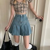 Denim Mini Skirt Women Summer 2021 High-Waiste Harajuku Y2k Pleated Skirt Blue Japanese Korean Style Fashion Clothing