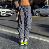 Cargo Pants Ruched Bigb Pockets Thin Trousers Baggy Casual Streetwear Sweatpants Women Korean Harajuku Joggers 90s