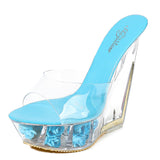 Zingj Korean Thick Platform Ultra High Heel Sandals High Transparent Special Crystal Shoe Waterproof Platform 15CM Wedge Wedge Women's