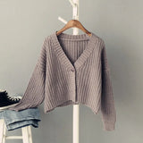 Long-sleeved Thick Line Sweater Women One Button Solid Color Lazy Simple Fashion Short Cardigan Sweater Female