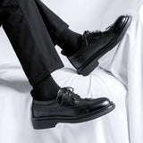 Zingj Vintage Round Head Cloth Block Carved Men's Fashion Business Casual Leather Shoes Increased Thick Bottom