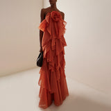 Dress Women 2025 Early Spring New Elegant Style Hanging Neck Sexy Leaf Side Long